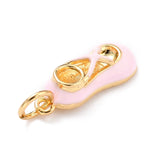 Real 18K Gold Plated Brass Pendants, with Enamel and Jump Rings, Long-Lasting Plated, Ballet Shoe, Pink, 16x6.5x4mm, Jump Ring: 5x1mm, 3mm Inner Diameter, 10pc/Set