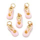 Real 18K Gold Plated Brass Pendants, with Enamel and Jump Rings, Long-Lasting Plated, Ballet Shoe, Pink, 16x6.5x4mm, Jump Ring: 5x1mm, 3mm Inner Diameter, 10pc/Set