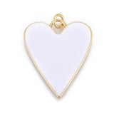 Brass Enamel Pendants, Real 18K Gold Plated, Long-Lasting Plated, Heart, White, 27x22x2mm, Hole: 3mm, jump rings: 5x1mm, 5pc/Set