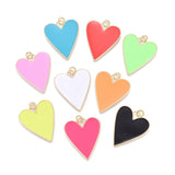 Brass Enamel Pendants, Real 18K Gold Plated, Long-Lasting Plated, Heart, Mixed Color, 27x22x2mm, Hole: 3mm, jump rings: 5x1mm, 5pcs/Set