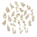 Brass Micro Pave Clear Cubic Zirconia Charms, with Jump Rings, Real 18K Gold Plated, Cadmium Free & Nickel Free & Lead Free, Alphabet, Letter A~Z, 11~12x5.5~9x2.5mm, Hole: 3mm