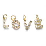 Brass Micro Pave Clear Cubic Zirconia Charms, with Jump Rings, Real 18K Gold Plated, Cadmium Free & Nickel Free & Lead Free, Alphabet, Letter A~Z, 11~12x5.5~9x2.5mm, Hole: 3mm