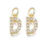 Brass Micro Pave Clear Cubic Zirconia Charms, with Jump Rings, Real 18K Gold Plated, Cadmium Free & Nickel Free & Lead Free, Alphabet, Letter A~Z, 11~12x5.5~9x2.5mm, Hole: 3mm