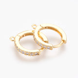 Brass Micro Pave Cubic Zirconia Huggie Hoop Earring Findings, Nickel Free, Clear, Golden, 16x14x2mm, Hole: 1mm, Pin: 1mm, 10Pair/Set