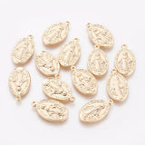 Brass Pendants, Oval with Virgin Mary and Word, Real 18K Gold Plated, 20.5x12x2mm, Hole: 1.4mm, 4pc/Set