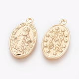 Brass Pendants, Oval with Virgin Mary and Word, Real 18K Gold Plated, 20.5x12x2mm, Hole: 1.4mm, 4pc/Set