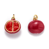 Brass Enamel Pendants, Real 18K Gold Plated, Long-Lasting Plated, Pomegranate, Red, 13.3x13.3x6.7mm, Hole: 2.8mm, 5pc/Set