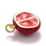 Brass Enamel Pendants, Real 18K Gold Plated, Long-Lasting Plated, Pomegranate, Red, 13.3x13.3x6.7mm, Hole: 2.8mm, 5pc/Set