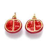 Brass Enamel Pendants, Real 18K Gold Plated, Long-Lasting Plated, Pomegranate, Red, 13.3x13.3x6.7mm, Hole: 2.8mm, 5pc/Set