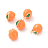 Brass Enamel Charms, with Jump Ring, Long-Lasting Plated, Real 18K Gold Plated, Orange, Coral, 13x12x10.5mm, Hole: 2.8mm, 5pc/Set