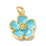 Rack Plating Brass Enamel Charms, Lead Free & Cadmium Free, with Jump RIng, Real 18K Gold Plated, Long-Lasting Plated, Flower Charm, Mixed Color, 15x13x3.5mm, 10pc/Set