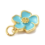 Rack Plating Brass Enamel Charms, Lead Free & Cadmium Free, with Jump RIng, Real 18K Gold Plated, Long-Lasting Plated, Flower Charm, Mixed Color, 15x13x3.5mm, 10pc/Set