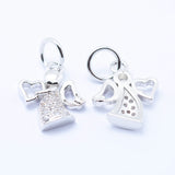 Brass Micro Pave Cubic Zirconia Charms, Angel, Lead Free & Nickel Free & Cadmium Free, Platinum, 12x9.5x2mm, Hole: 3.5mm, 10pcs/Set