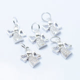 Brass Micro Pave Cubic Zirconia Charms, Angel, Lead Free & Nickel Free & Cadmium Free, Platinum, 12x9.5x2mm, Hole: 3.5mm, 10pcs/Set