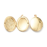 Brass Locket Pendants, Photo Frame Pendants for Necklaces, Long-Lasting Plated, Oval with Flower, Real 18K Gold Plated, 33.5x23.5x6mm, Hole: 4x3mm, 23x16mm Inner Diameter, 10pc/Set