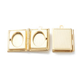 Brass Locket Pendants, Rectangle, Real 18K Gold Plated, 26x19x4.5mm, Hole: 1.8mm, 10pc/Set