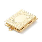 Brass Locket Pendants, Rectangle, Real 18K Gold Plated, 26x19x4.5mm, Hole: 1.8mm, 10pc/Set