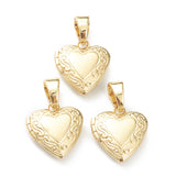 Brass Locket Pendants, Photo Frame Pendants for Necklaces, Long-Lasting Plated, Heart, Real 18K Gold Plated, 15x13x4.5mm, Hole: 5.5x4mm, 8x7mm Inner Diameter, 10pcs/Set