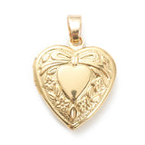 Brass Locket Pendants, Photo Frame Pendants for Necklaces, Long-Lasting Plated, Heart with Bowknot, Real 18K Gold Plated, 22.5x19.5x5.5mm, Hole: 4x3mm, 13.5x11mm Inner Diameter, 10pc/Set