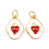 Brass Enamel Pendants, Long-Lasting Plated, Oval with Sacred Heart, Real 18K Gold Plated, 16x11x1.5mm, Hole: 3.6mm, 10pc/Set