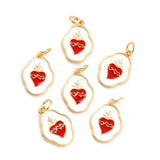 Brass Enamel Pendants, Long-Lasting Plated, Oval with Sacred Heart, Real 18K Gold Plated, 16x11x1.5mm, Hole: 3.6mm, 10pc/Set