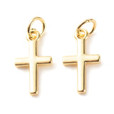 Brass Pendants, with Jump Ring, Cadmium Free & Lead Free, Cross, Real 18K Gold Plated, 15x8x1.5mm, Hole: 3.5mm, 10pc/Set