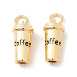 Brass Pendants, with Jump Rings, Cadmium Free & Lead Free, Long-Lasting Plated, Coffee Cup with Word Coffee, Real 18K Gold Plated, 15x7.5mm, Hole: 3mm, 10pc/Set