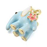 Elephant Rack Plating Brass Enamel Pendants, with Jump Ring, Long-Lasting Plated, Cadmium Free & Lead Free, Real 18K Gold Plated, Light Blue, 15x14.5x9.5mm, Hole: 3.8mm, 10pc/Set