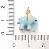 Elephant Rack Plating Brass Enamel Pendants, with Jump Ring, Long-Lasting Plated, Cadmium Free & Lead Free, Real 18K Gold Plated, Light Blue, 15x14.5x9.5mm, Hole: 3.8mm, 10pc/Set