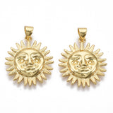 Brass Pendants, Nickel Free, Sun, Real 16K Gold Plated, 22.5x20x3.5mm, Hole: 3.5x4mm, 5pc/Set