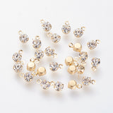 Brass Rhinestone Charms, Nickel Free, Real 18K Gold Plated, 5.5x3.5x2.5mm, Hole: 1mm, 100pc/Set