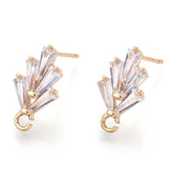 Brass Cubic Zirconia Ear Stud Findings, with Loop, Nickel Free, Real 18K Gold Plated, 14.5x7.5mm, Hole: 1mm, pin: 0.5mm, 20pc/Set