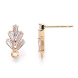 Brass Cubic Zirconia Ear Stud Findings, with Loop, Nickel Free, Real 18K Gold Plated, 14.5x7.5mm, Hole: 1mm, pin: 0.5mm, 20pc/Set