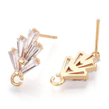 Brass Cubic Zirconia Ear Stud Findings, with Loop, Nickel Free, Real 18K Gold Plated, 14.5x7.5mm, Hole: 1mm, pin: 0.5mm, 20pc/Set