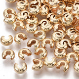 Brass Crimp Beads Covers, Nickel Free, Real 18K Gold Plated, 3.5x2.2mm, Hole: 1.4mm, 500pc/Set