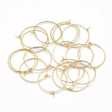 Brass Hoop Earrings, Ring, Real 18K Gold Plated, 20 gauge, 29x25mm, Pin: 0.8mm, 50pcs/Set