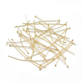 Brass Ball Head Pins, Real 18K Gold Plated, 50x0.8mm, 20 Gauge, Head: 2mm, 200pc/Set