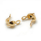 Brass Bead Tips, Calotte Ends, Clamshell Knot Cover, Real 18K Gold Plated, 7x4mm, Hole: 1mm, Inner Diameter: 3mm, 500pc/Set