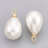 ABS Plastic Imitation Pearl Pendants, with Brass Findings, teardrop, Real 18K Gold Plated, 17.5x10x10mm, Hole: 1.6mm, 50pc/Set