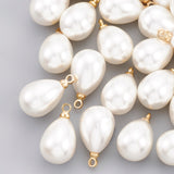 ABS Plastic Imitation Pearl Pendants, with Brass Findings, teardrop, Real 18K Gold Plated, 17.5x10x10mm, Hole: 1.6mm, 50pc/Set