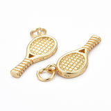 Brass Pendants, Sports Charms, Long-Lasting Plated, with Jump Rings, Tennis Racket, Real 18k Gold Plated, 17x8x2mm, Jump Ring: 5x0.7mm, Inner Diameter: 3.5mm, 20pc/Set