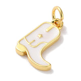 Rack Plated Brass Enamel Charms, with Jump Ring, Long-Lasting Plated, Lead Free & Cadmium Free, Real 18K Gold Plated, Cowboy Boot Charm, White, 14x11x1.5mm, Hole: 3.4mm, 10pc/Set