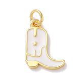 Rack Plated Brass Enamel Charms, with Jump Ring, Long-Lasting Plated, Lead Free & Cadmium Free, Real 18K Gold Plated, Cowboy Boot Charm, White, 14x11x1.5mm, Hole: 3.4mm, 10pc/Set