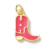 Rack Plated Brass Enamel Charms, with Jump Ring, Long-Lasting Plated, Lead Free & Cadmium Free, Real 18K Gold Plated, Cowboy Boot Charm, Mixed Color, 14x11x1.5mm, Hole: 3.4mm, 10pc/Set