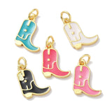 Rack Plated Brass Enamel Charms, with Jump Ring, Long-Lasting Plated, Lead Free & Cadmium Free, Real 18K Gold Plated, Cowboy Boot Charm, Mixed Color, 14x11x1.5mm, Hole: 3.4mm, 10pc/Set