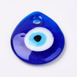 Handmade Lampwork Evil Eye Pendants, Flat Teardrop, Blue, 34x30x5mm, Hole: 4mm, 10pcs/Set