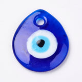 Handmade Lampwork Evil Eye Pendants, Flat Teardrop, Blue, 34x30x5mm, Hole: 4mm, 10pcs/Set