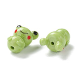 Handmade Lampwork Beads, Frog, Yellow Green, 21~22.4x15.5~16x12.8mm, Hole: 2~3mm, 5pcs/Set