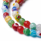 Handmade Millefiori Glass Round Bead Strands, Mixed Color, 4mm, Hole: 1mm, about 95~100pcs/strand, 14~14.5 inch, 5Strand/Set