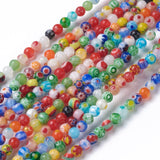 Handmade Millefiori Glass Round Bead Strands, Mixed Color, 4mm, Hole: 1mm, about 95~100pcs/strand, 14~14.5 inch, 5Strand/Set